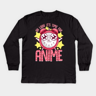 Oh Look It's Time For Anime Funny Kawaii Clock Kids Long Sleeve T-Shirt